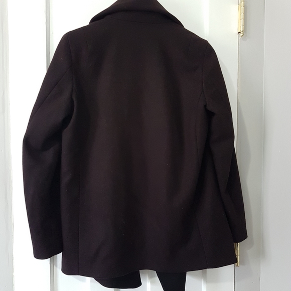 All Saints Jax Wool Blend Draped Coat Burgundy Sz 8 - Picture 6 of 16